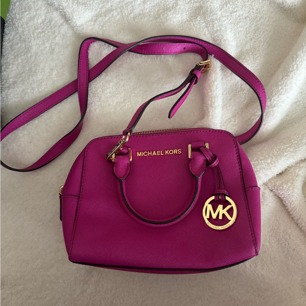Michael Kors Fuchsia Crossbody Bag with Gold Accents